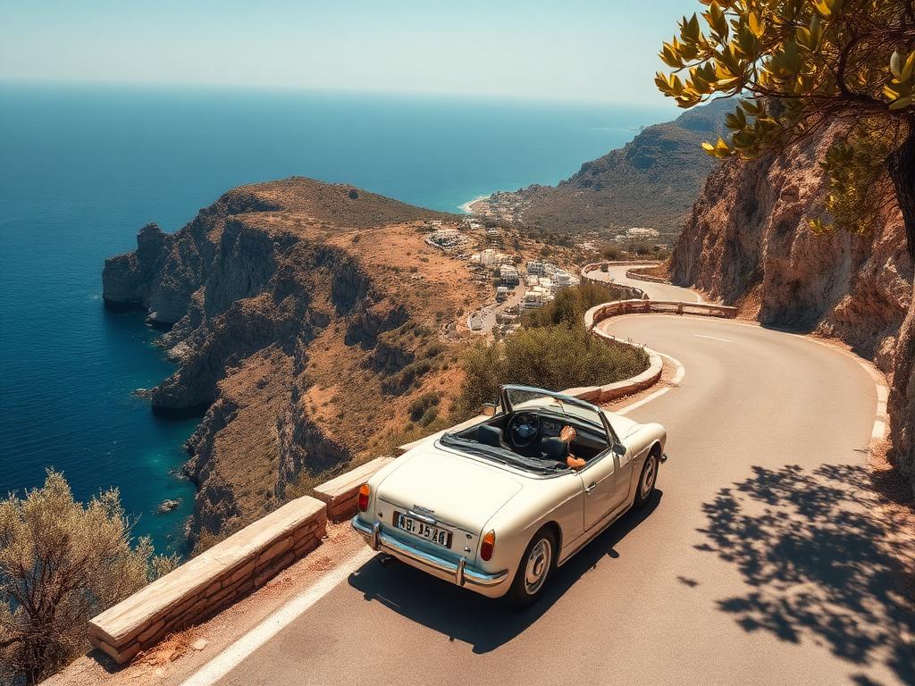 Scenic coastal road on a Greek island