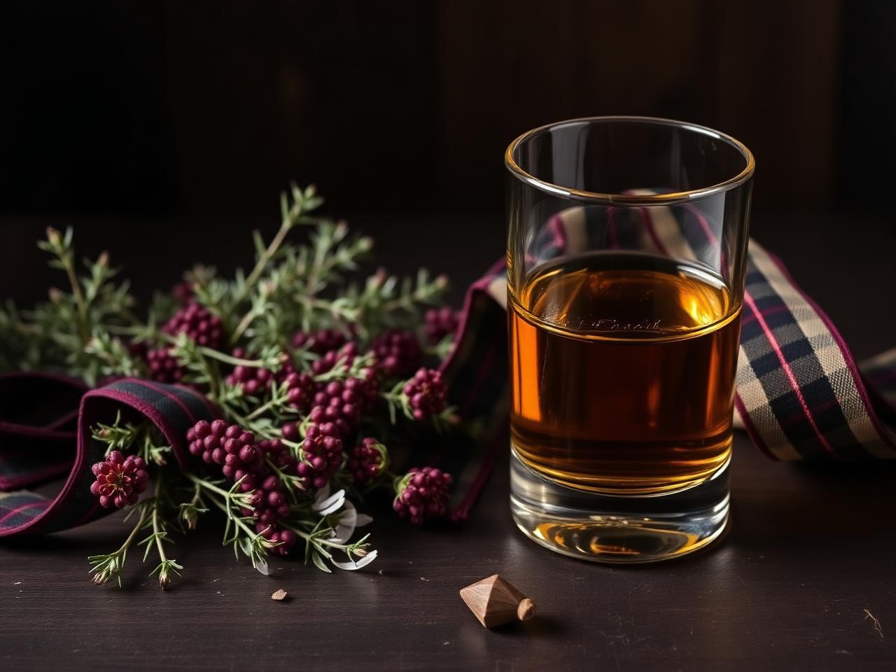 Whisky and tartan ribbon